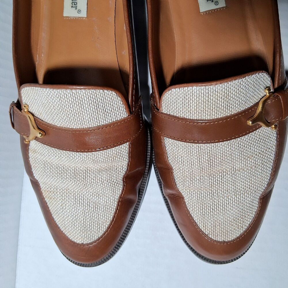 Etienne Aigner Tracy Loafers Leather Canvas Size 10M Old Money Preppy VTG - Picture 3 of 6